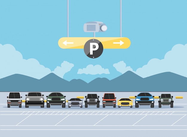 Vector ilustración de escena urbana de zona de estacionamiento
