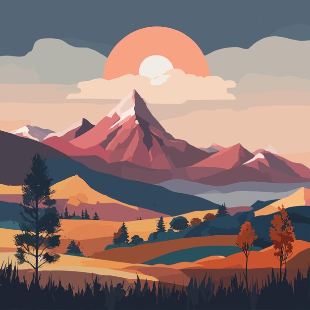 Vector ilustración de escenas de la naturaleza dibujadas a mano