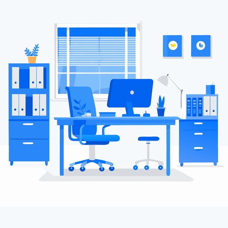 Vector ilustración de un escritorio plano de oficina profesional