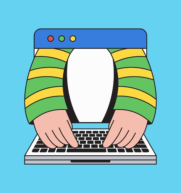 Ilustración de escritura a mano en el teclado de la computadora