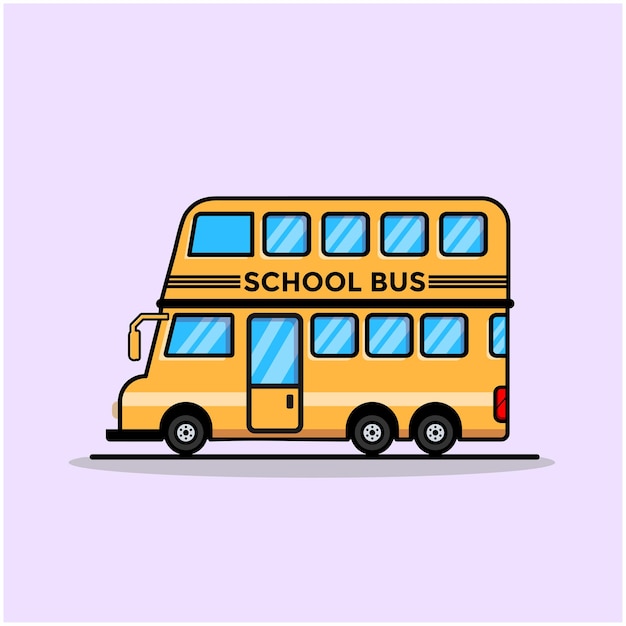 Ilustración de la escuela de autobuses. estilo de dibujos animados plana