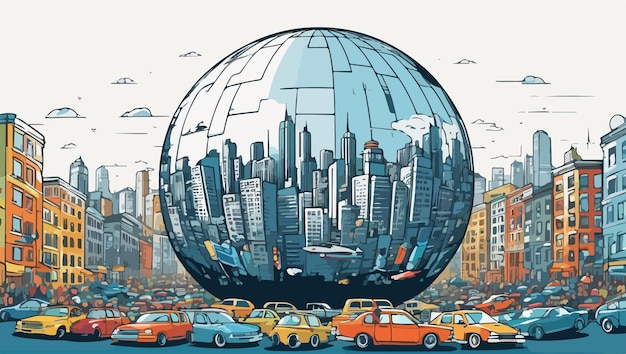 Vector ilustración de una esfera llena de edificios