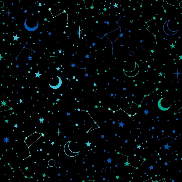 Ilustración espacial perfecta de constelaciones y estrellas lunares.