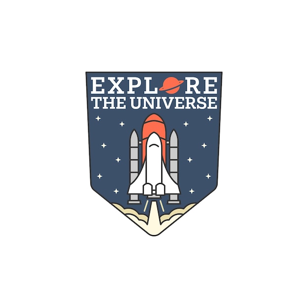 Ilustración del espacio exterior El diseño de la etiqueta o la insignia es adecuado para la etiqueta adhesiva de camiseta