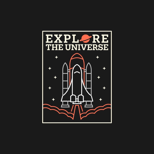 Ilustración del espacio exterior El diseño de la etiqueta o la insignia es adecuado para la etiqueta adhesiva de camiseta