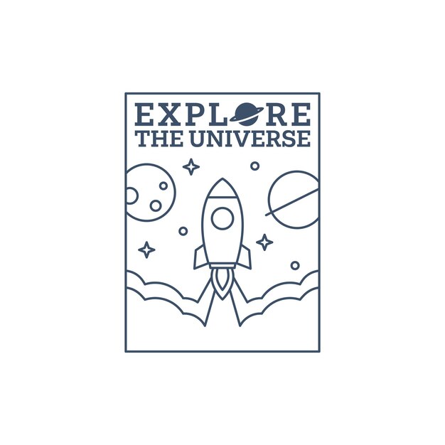Ilustración del espacio exterior El diseño de la etiqueta o la insignia es adecuado para la etiqueta adhesiva de camiseta