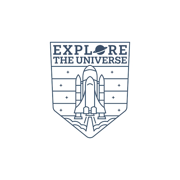 Ilustración del espacio exterior El diseño de la etiqueta o la insignia es adecuado para la etiqueta adhesiva de camiseta