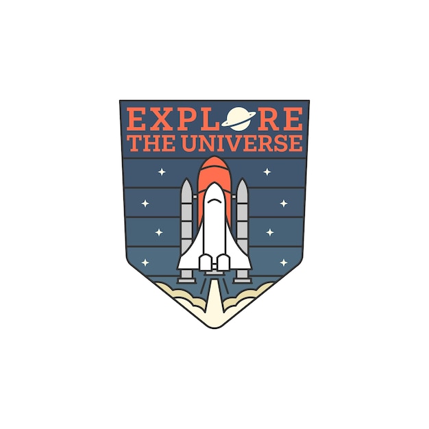 Ilustración del espacio exterior El diseño de la etiqueta o la insignia es adecuado para la etiqueta adhesiva de camiseta