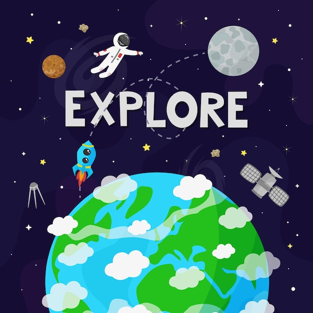 Vector ilustración del espacio. ilustración de niños.