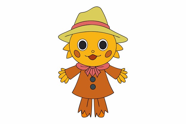 Ilustración de un espantapájaros Kawaii espeluznante y lindo