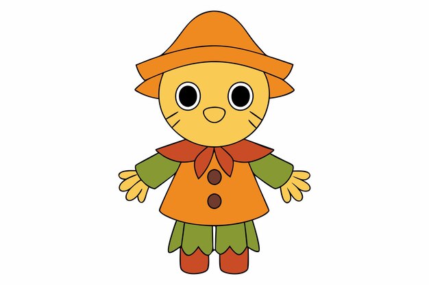 Ilustración de un espantapájaros Kawaii espeluznante y lindo