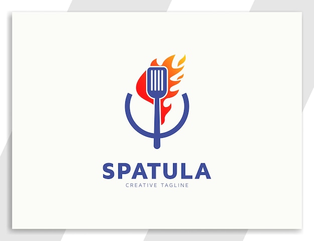 Ilustración de espátula y fuego, logotipo de comida culinaria de restaurante