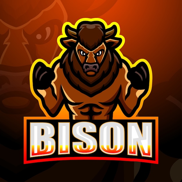 Vector ilustración de esport de mascota de bisonte fuerte