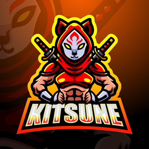 Ilustración de esport de la mascota ninja kitsune