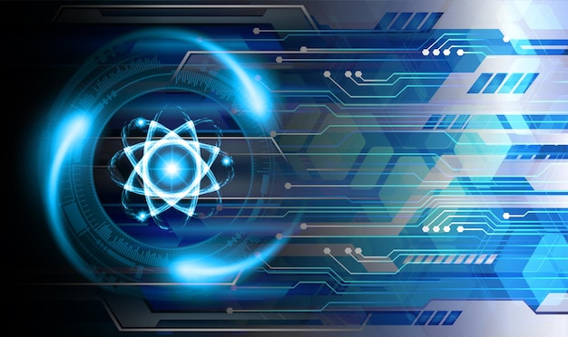 Ilustración de esquema de átomo azul oscuro brillante Fondo de tecnología abstracta para gráfico de computadora