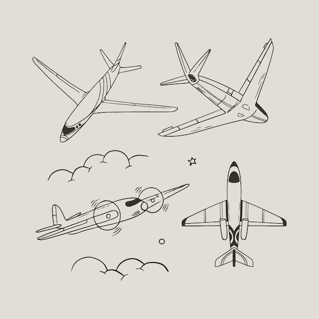 Ilustración de esquema de avión de diseño plano