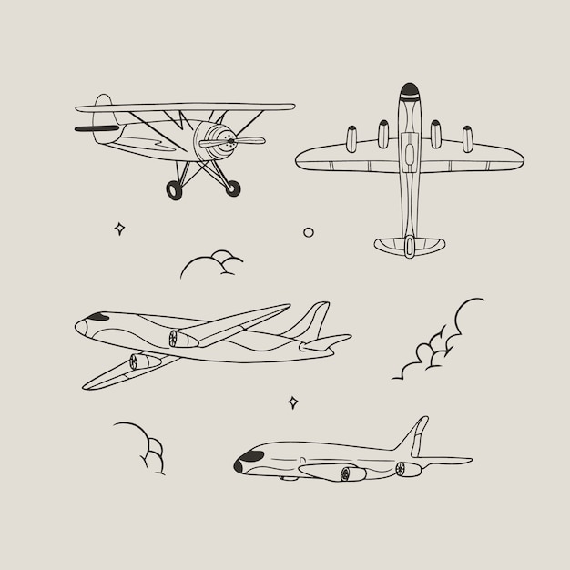 Ilustración de esquema de avión de diseño plano
