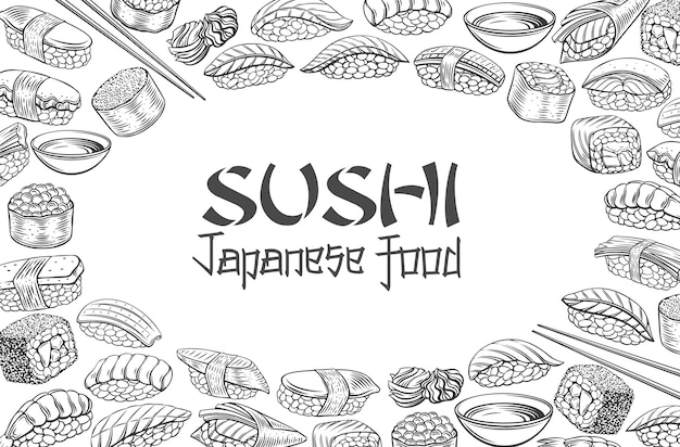 Ilustración de esquema de diseño de menú de comida japonesa