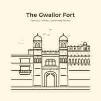 Vector la ilustración del esquema del monumento famoso indio de gwalior fort