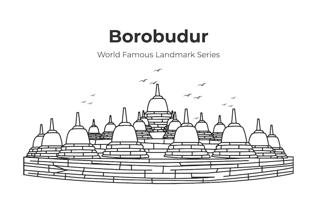 Ilustración del esquema del monumento mundialmente famoso del templo de borobudur