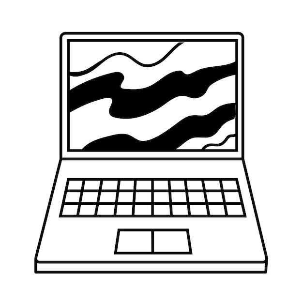 Ilustración de esquema de notebookEl signo de vector de computadora portátil o logotipo de pictograma aislado en blanco