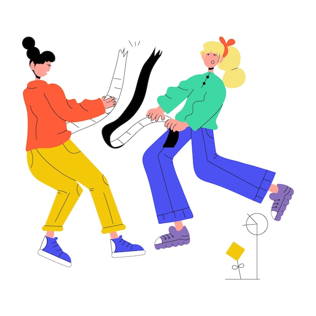 Vector ilustración esquemática de moda de amigos peleando