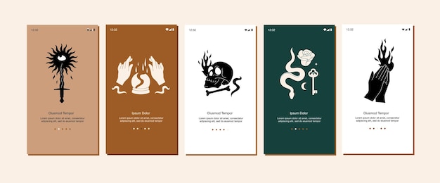 ilustración establece iconos y emblemas místicos para aplicaciones móviles o páginas de destino