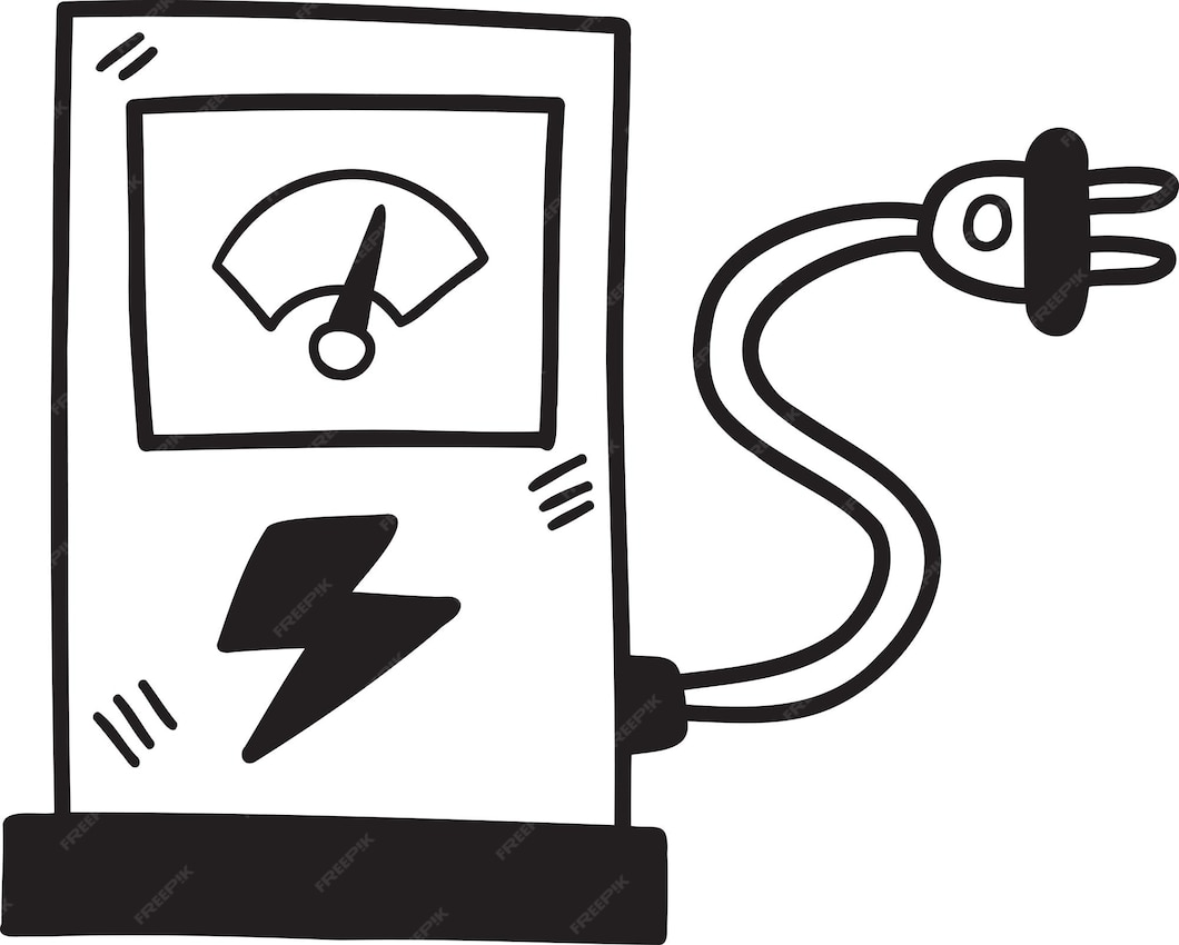 Ilustración de estación de carga eléctrica dibujada a mano Vector Premium