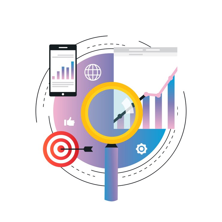 Vector ilustración de estadísticas de gráfico de negocios. análisis de datos comerciales, análisis seo