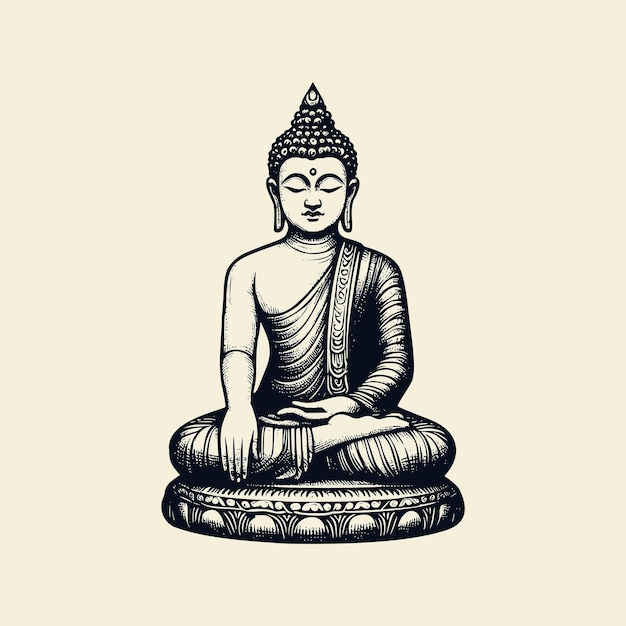 Ilustración de la estatua de Buda Buda Gautama Ilustración al estilo vintage dibujada a mano Buda fondo aislado