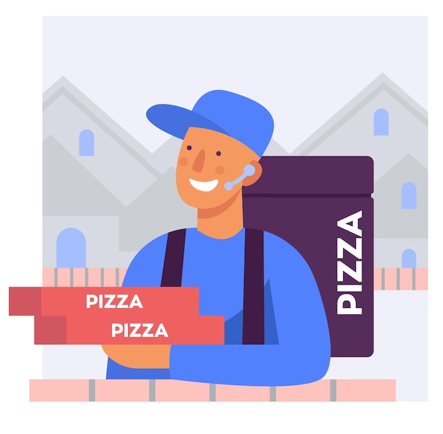 Vector ilustración estilizada plana de un repartidor de pizzas