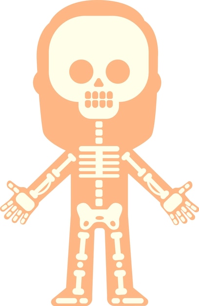 Ilustración estilizada que muestra huesos de esqueleto humano dentro de la silueta del cuerpo adecuada para fines educativos o médicos con los brazos abiertos