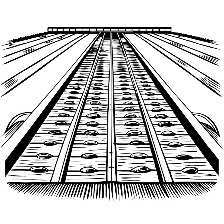 Vector ilustración estilizada de vías ferroviarias en blanco y negro