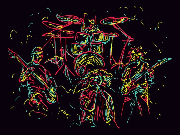 Ilustración de estilo abstracto de una banda de música