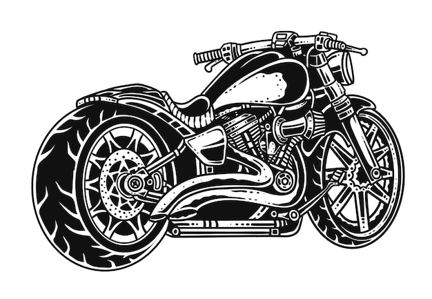 Ilustración del estilo de arte de la línea de motocicletas antiguas sobre un fondo blanco