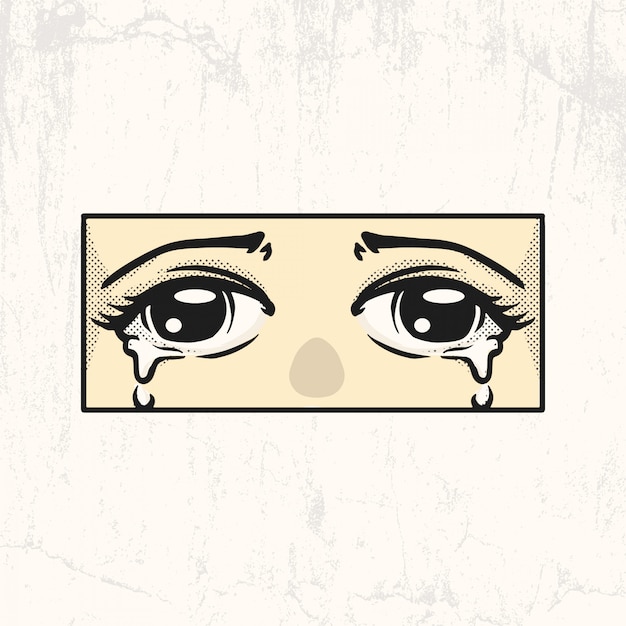 Vector ilustración de estilo cómico de ojos llorando