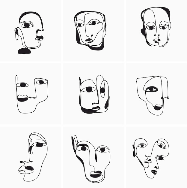 Ilustración de un estilo de cubismo abstracto colorido mínimo rostros humanos dibujo de arte lineal acuarela acrílico aceite tinta técnica mixta picasso dali matisse estilo surrealismo vector aislado