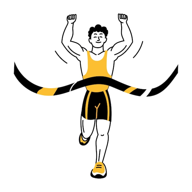 Una ilustración de estilo dibujo que muestra al ganador de la carrera