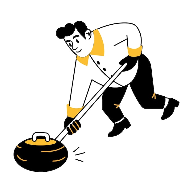 Una ilustración de estilo de dibujo que muestra a un jugador de curling stone