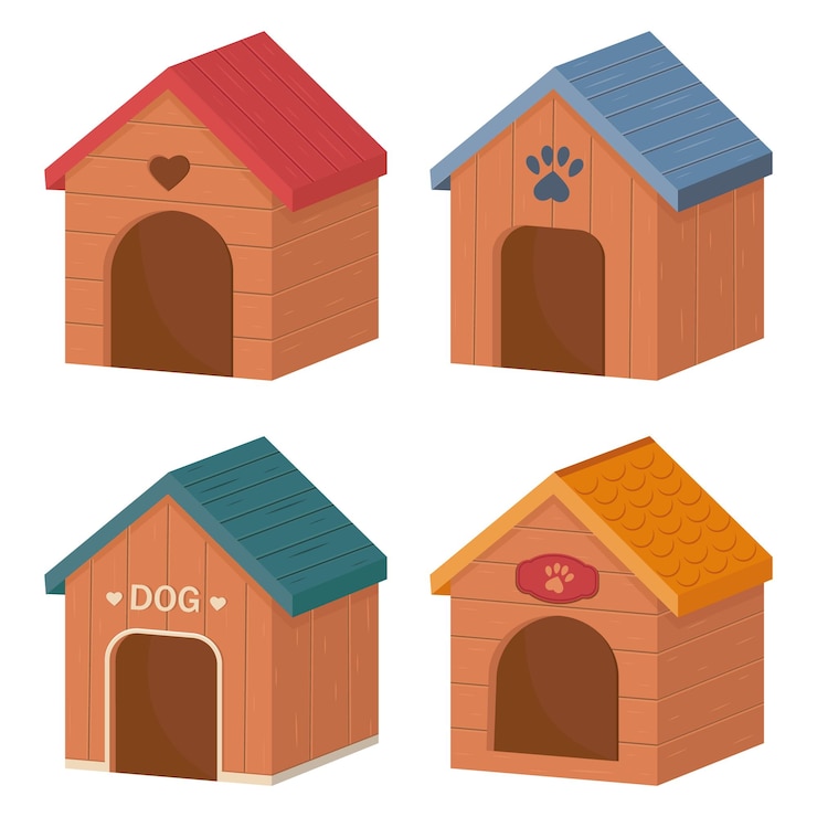 Vector ilustración de estilo de dibujos animados aislado de vector de color de caseta de perro de madera