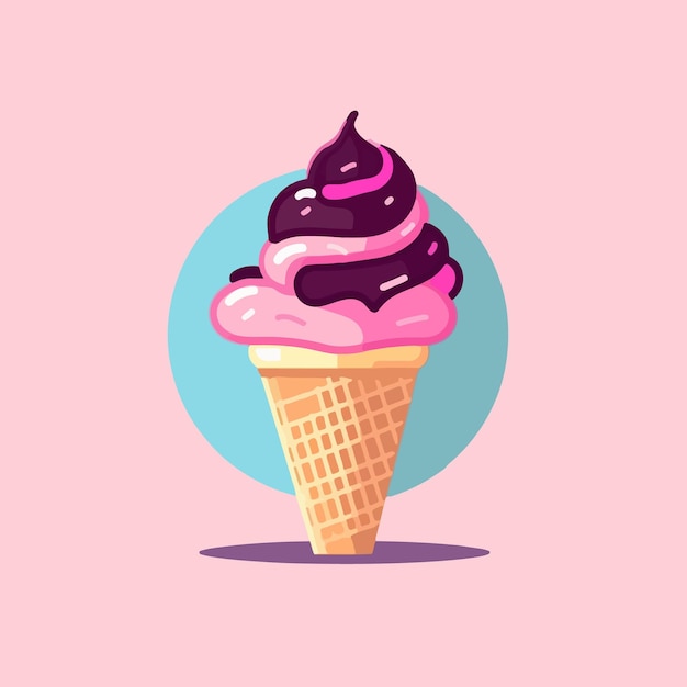Ilustración de estilo de dibujos animados planos de un icono de cono de helado aislado y que representa un concepto de comida dulce