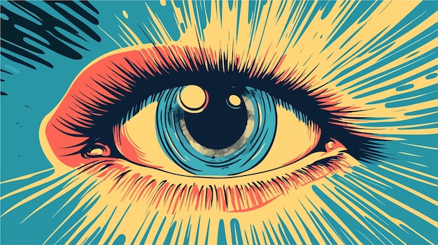 Ilustración de estilo de dibujos animados retro de moda del arte vectorial plano de ojos surrealistas