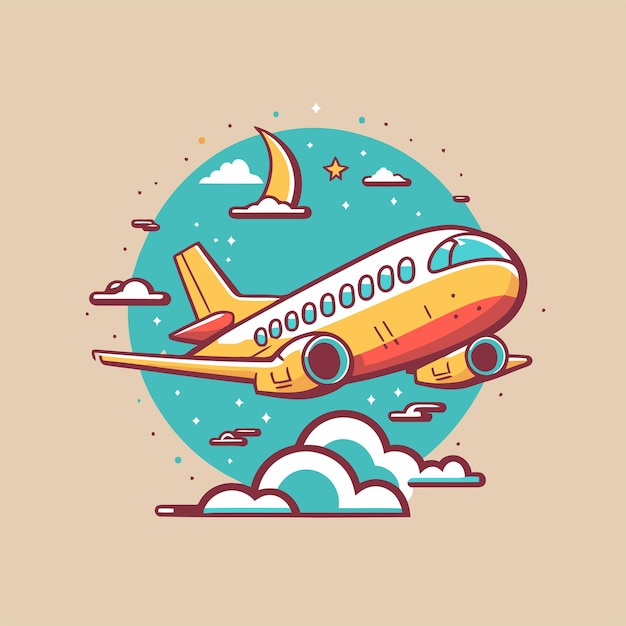 Ilustración de estilo de dibujos animados de vector de color plano de fondo de logotipo de viaje de avión