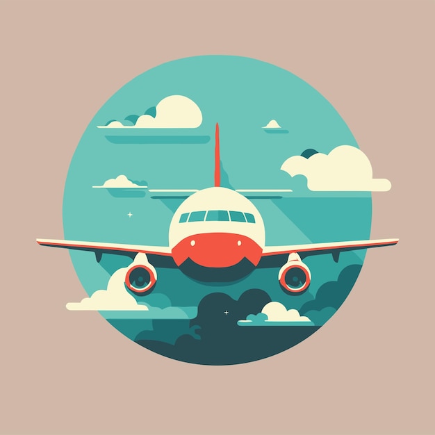 Ilustración de estilo de dibujos animados de vector de color plano de fondo de logotipo de viaje de avión
