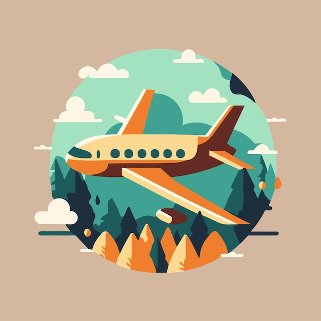 Ilustración de estilo de dibujos animados de vector de color plano de fondo de logotipo de viaje de avión