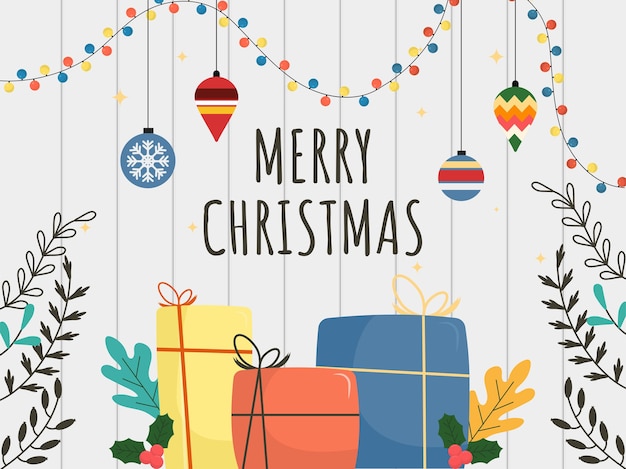 Ilustración de estilo Doodle de cajas de regalo con bayas de acebo