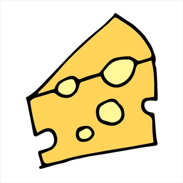 ilustración en estilo doodle dibujos animados queso lindo triángulo icono un trozo de queso con amarillo