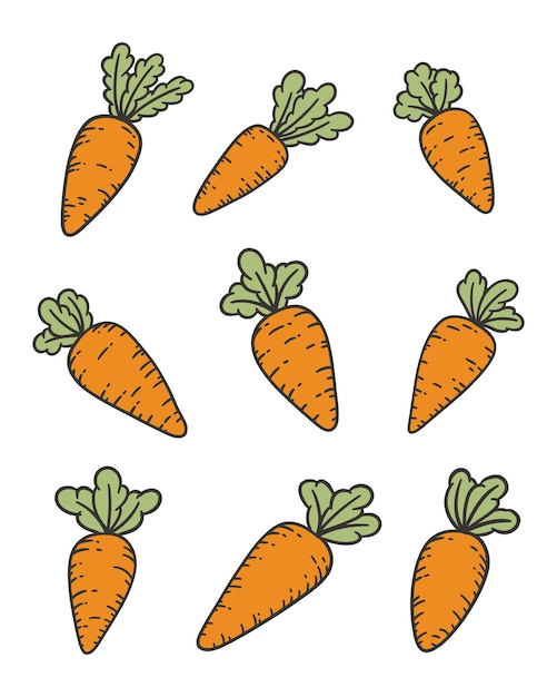 Ilustración en estilo doodle de dibujos animados de zanahorias