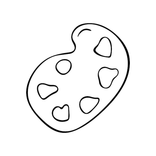 Una ilustración en el estilo de garabates con una imagen de una paleta para pinturas en un fondo blanco