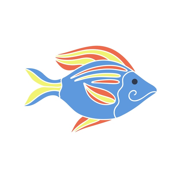 Ilustración de estilo de garabato aislado de hermosos peces de mar a rayas